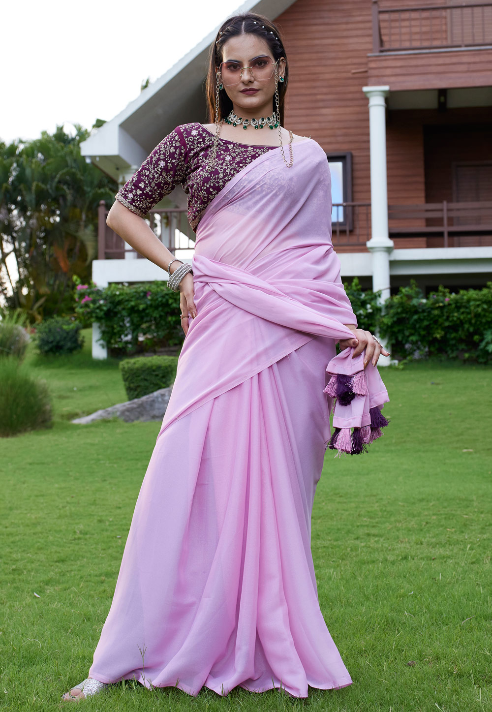 Pink Georgette Saree With Blouse 311460