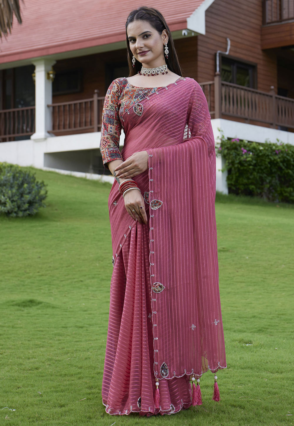 Pink Georgette Saree With Blouse 311468