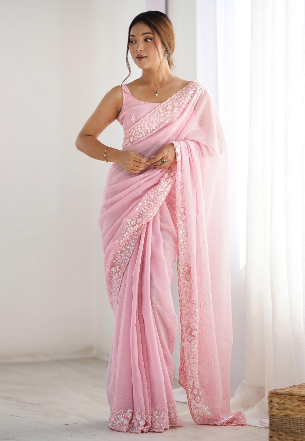 Pink Georgette Saree With Blouse 312104