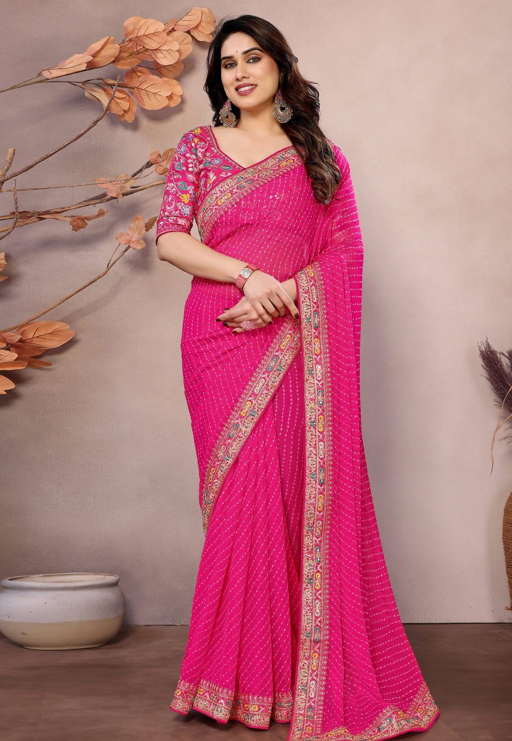 Pink Georgette Saree With Blouse 312648