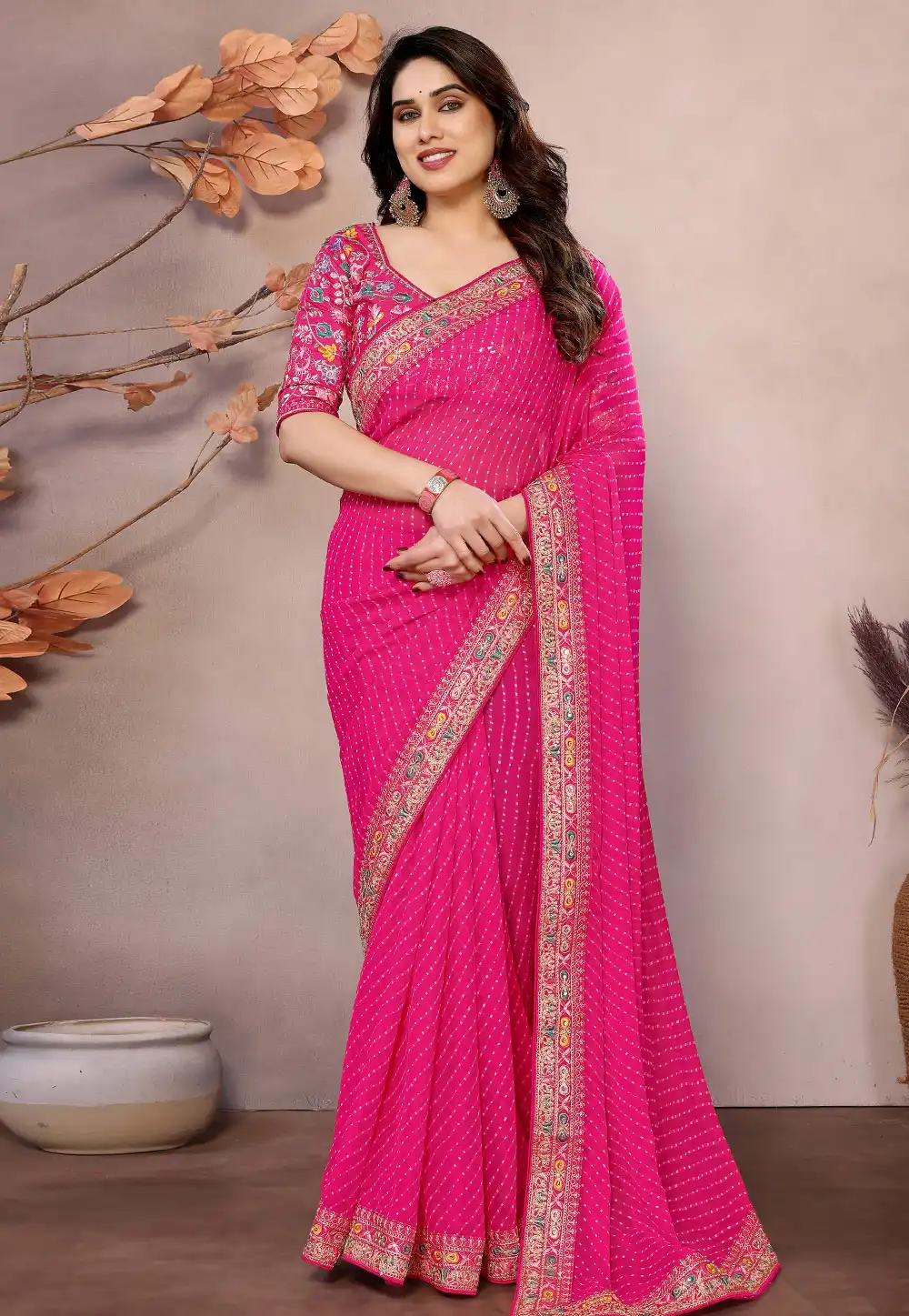 Pink Georgette Saree With Blouse 312648