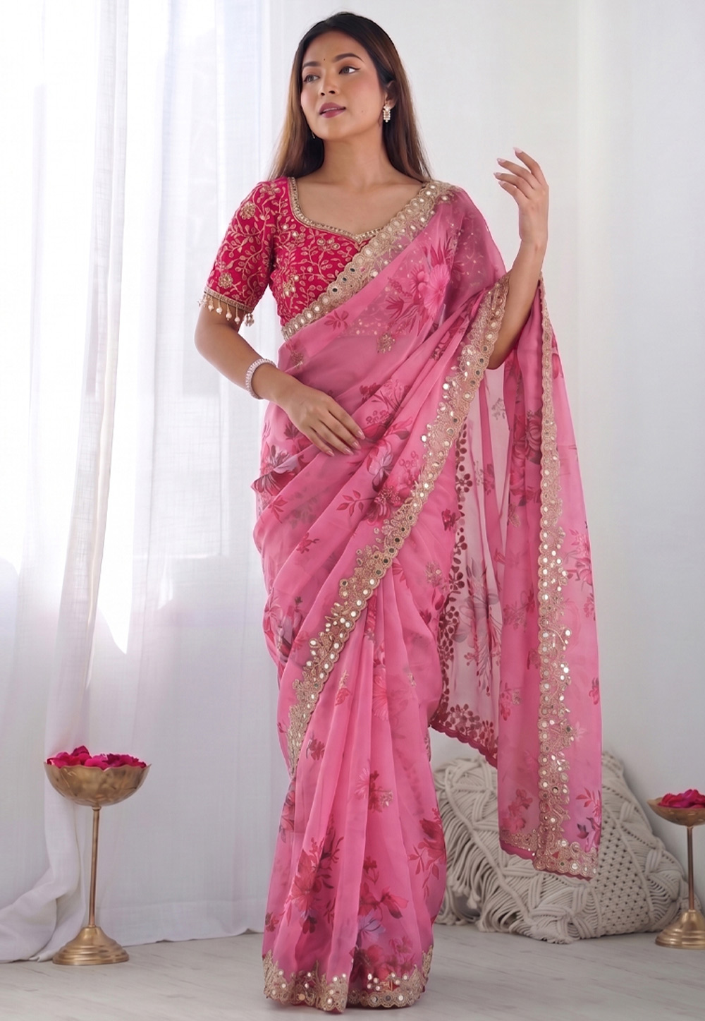 Pink Georgette Saree With Blouse 330040