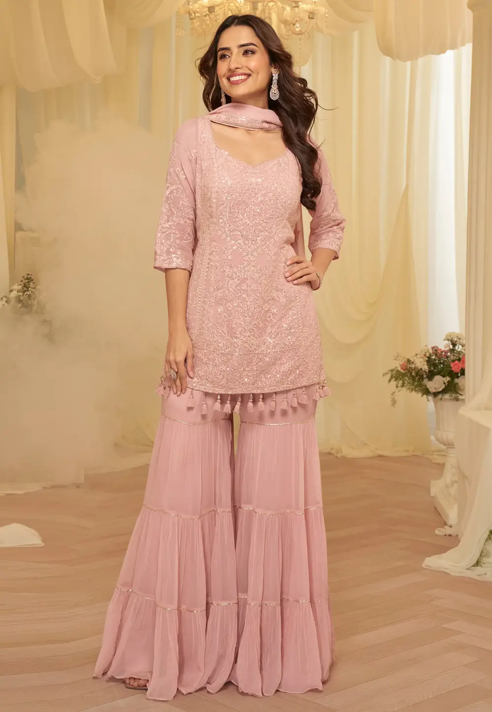 Pink Georgette Sharara Suit 333161