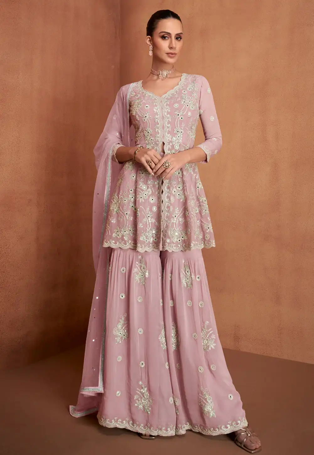 Pink Georgette Sharara Suit 324907