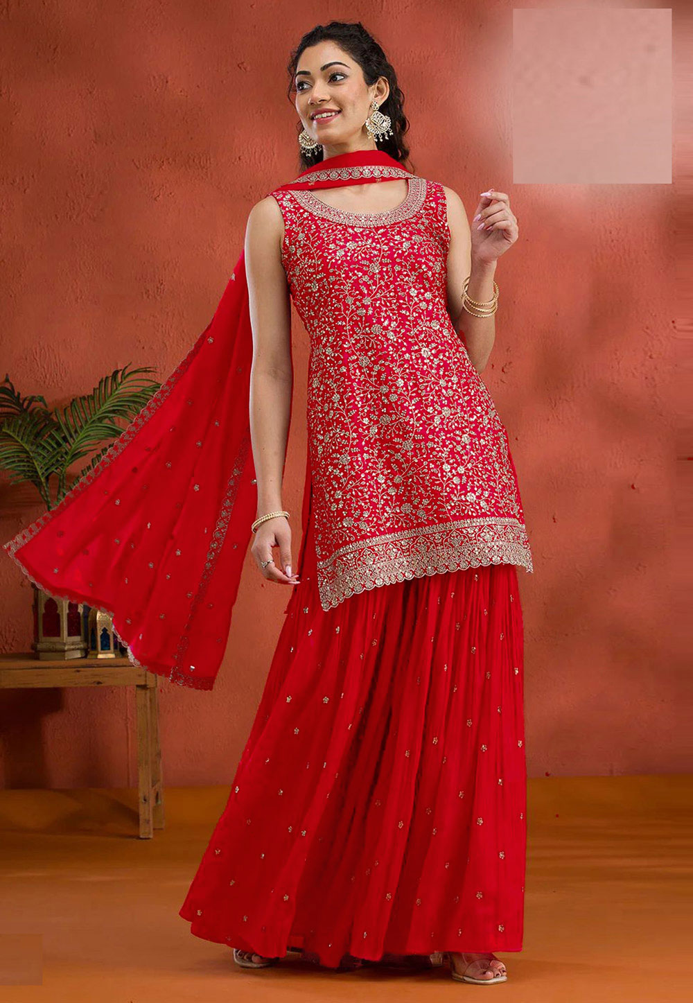 Red Georgette Sharara Suit 318723