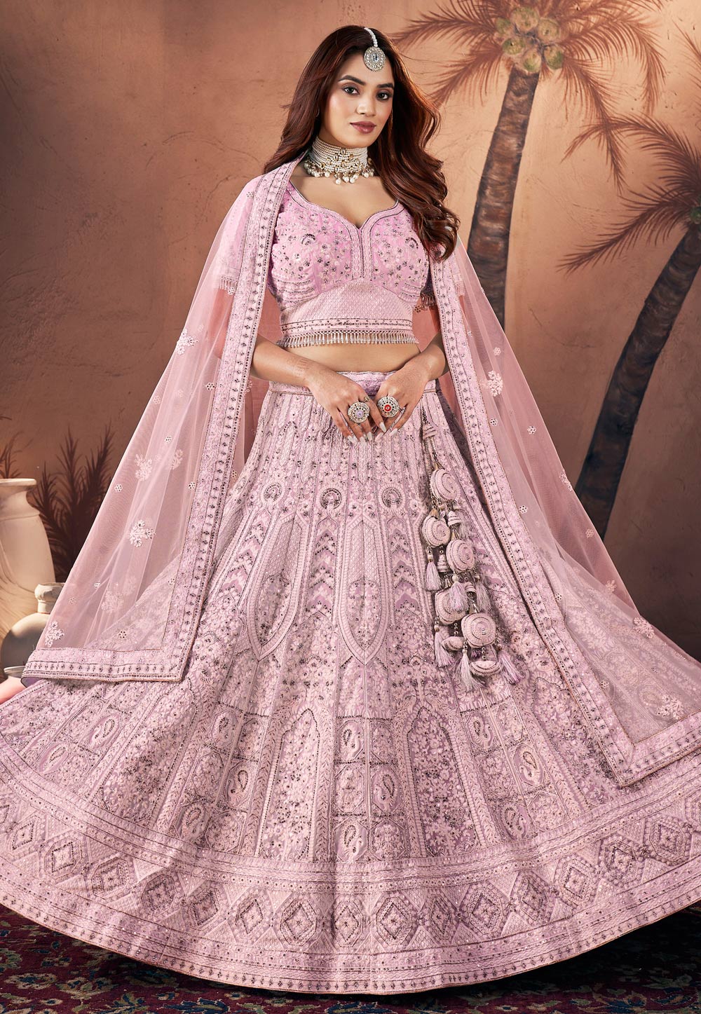Pink Georgette Wedding Lehenga Choli 285671