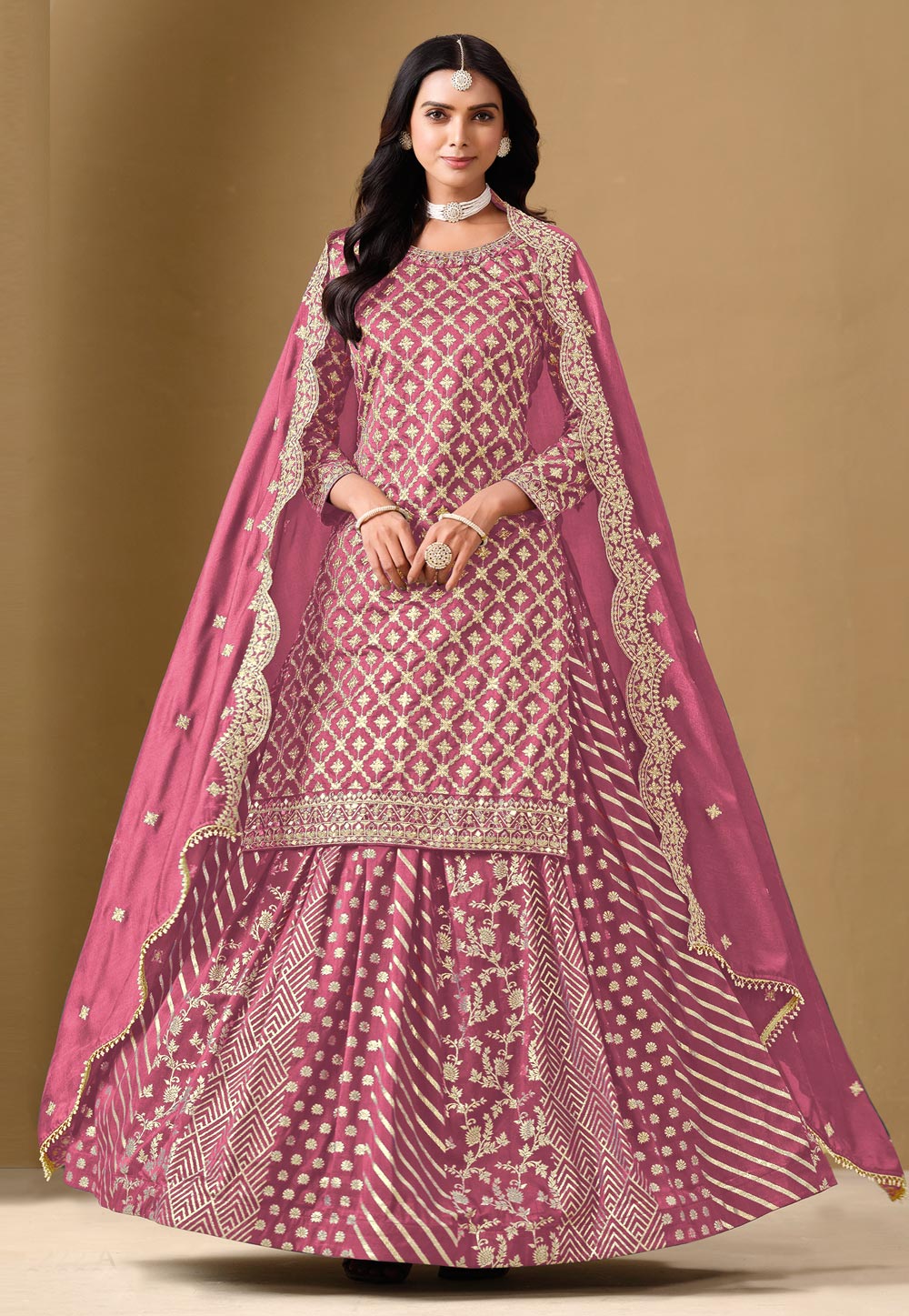 Pink Jacquard Indo Western Lehenga Choli 307320