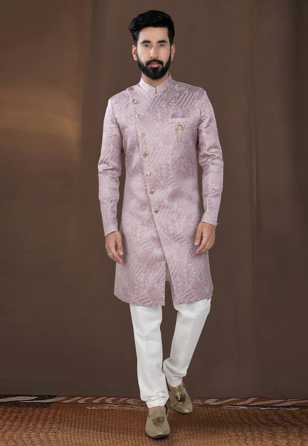 Pink Jacquard Indo Western Suit 312792
