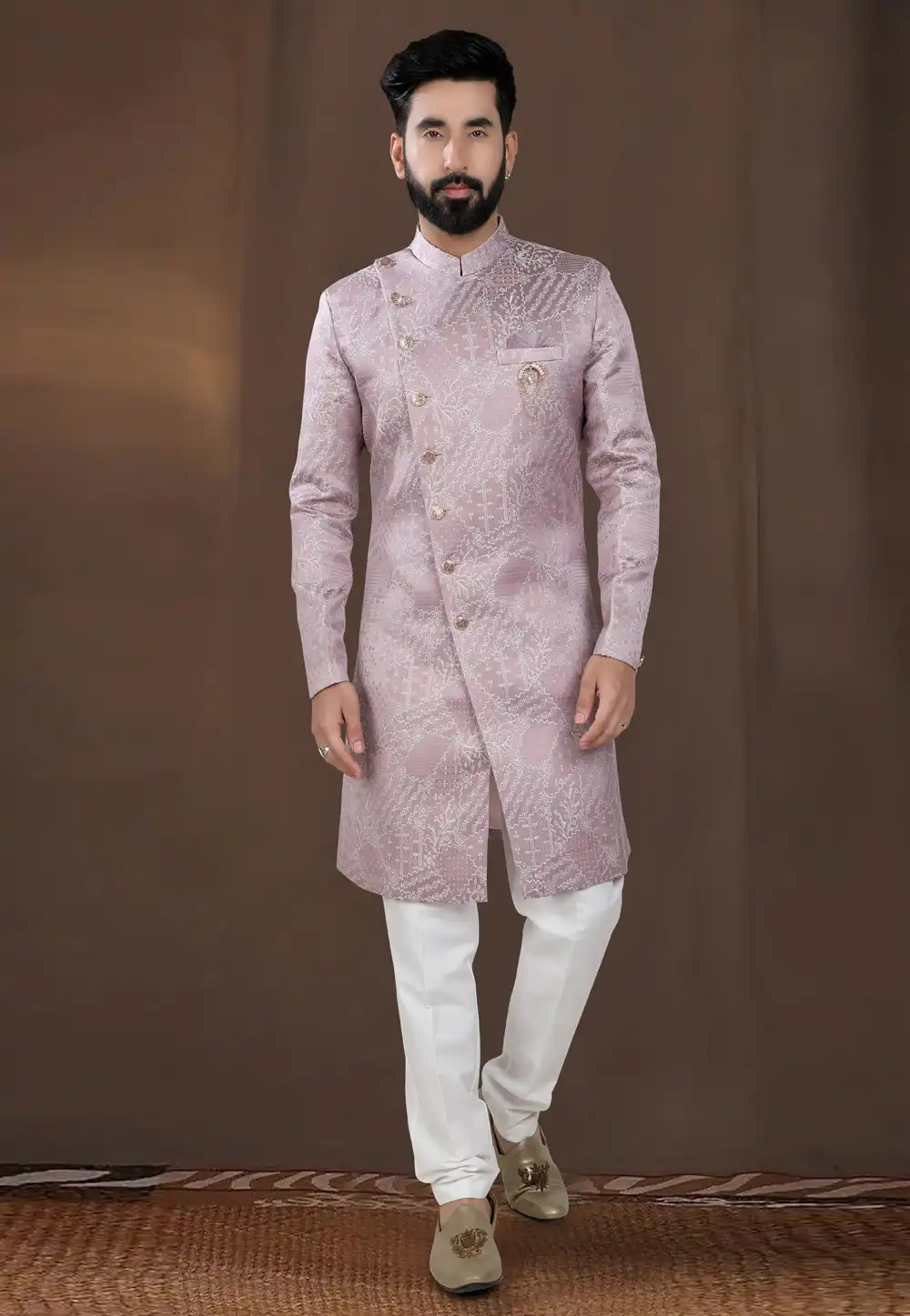 Pink Jacquard Indo Western Suit 312792