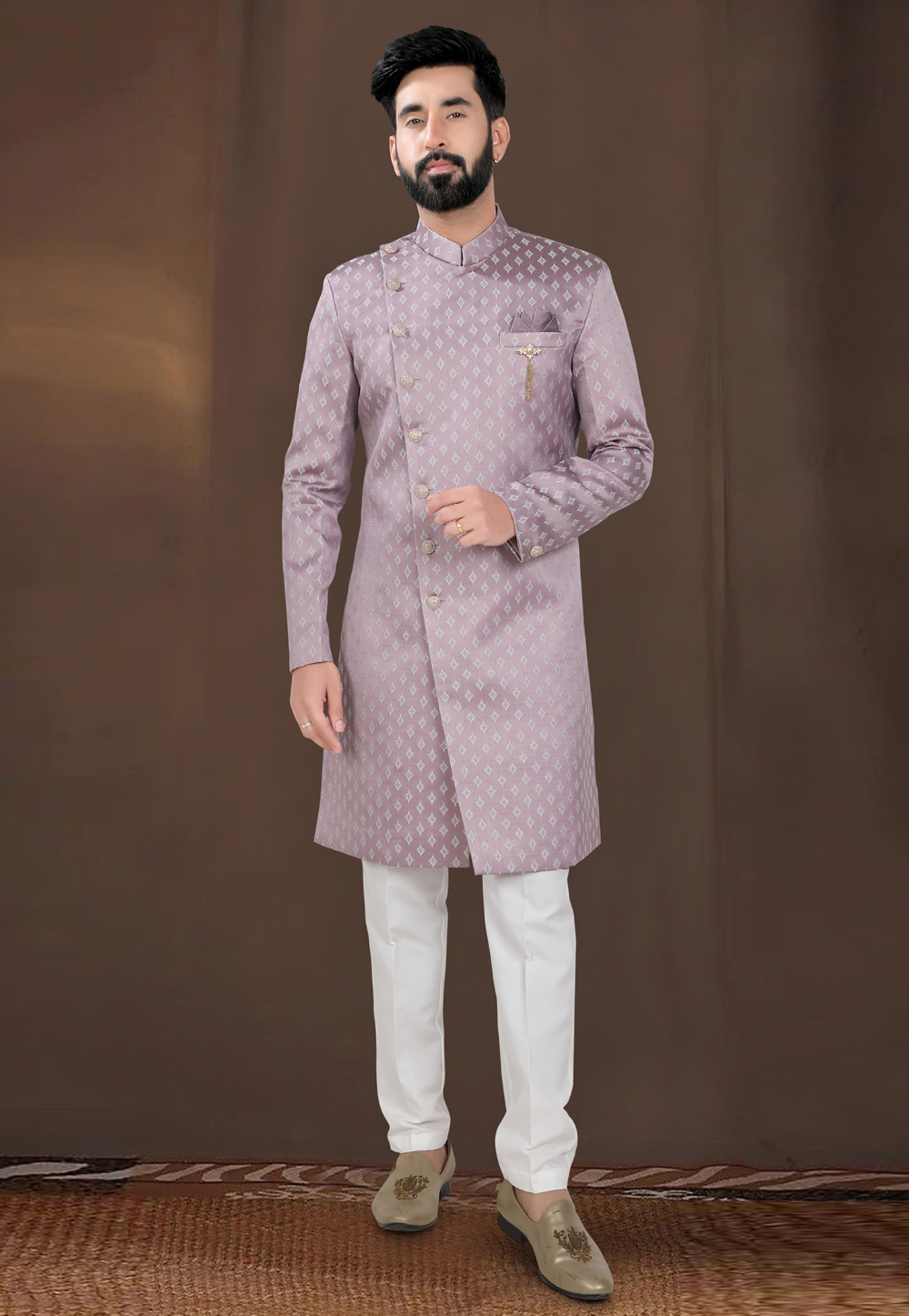 Pink Jacquard Indo Western Suit 312795