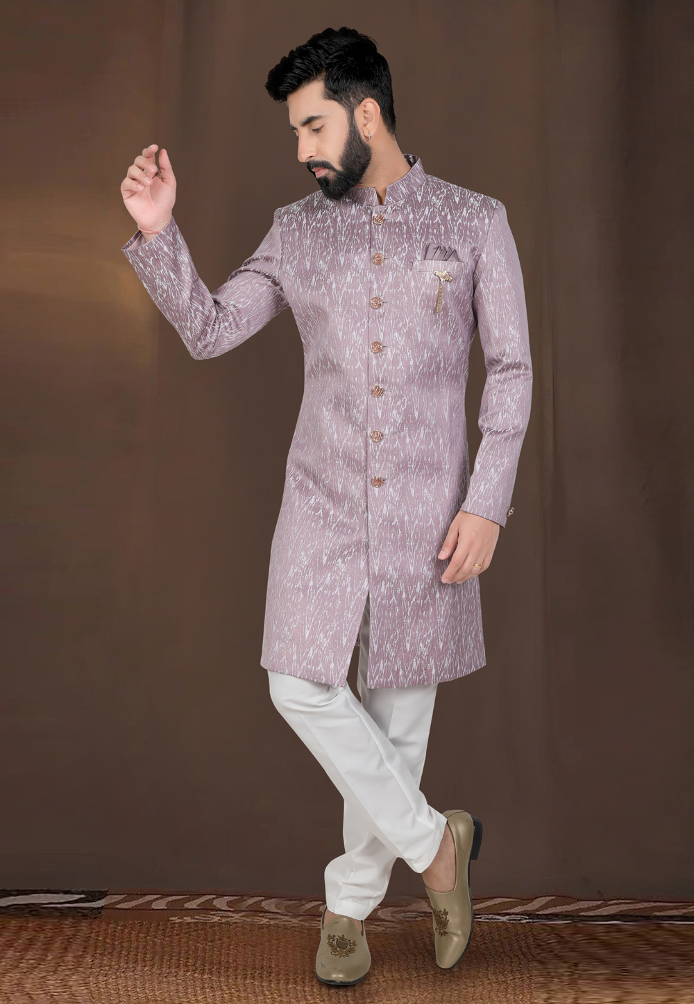 Pink Jacquard Indo Western Suit 312796