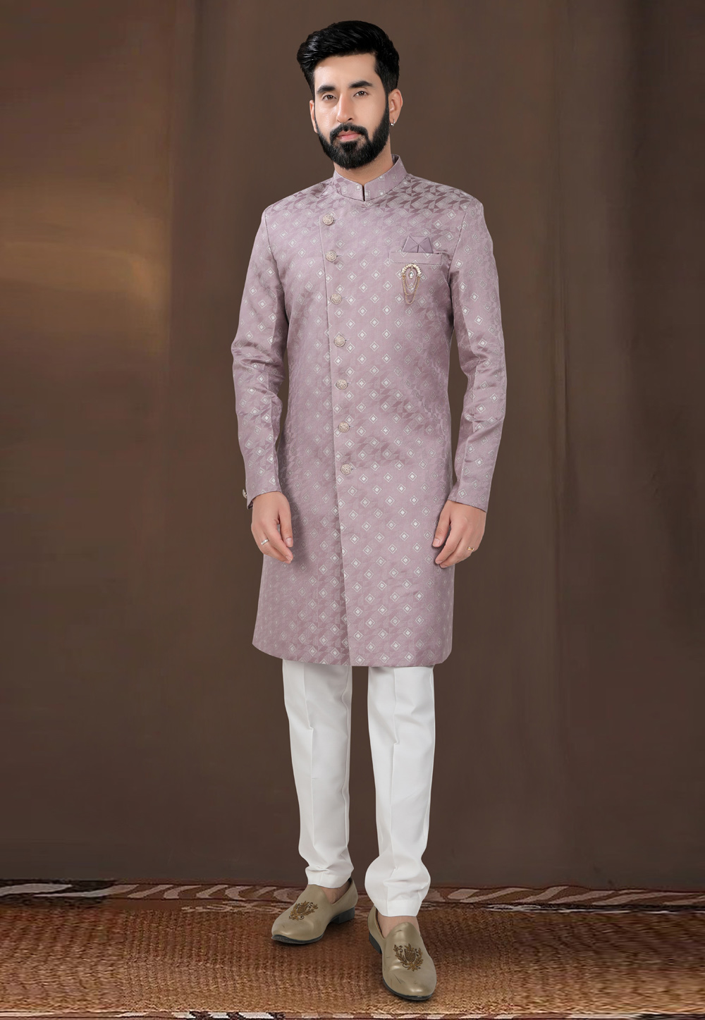 Pink Jacquard Indo Western Suit 312802