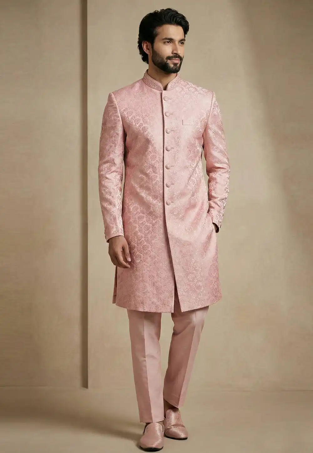 Pink Jacquard Indo Western Suit 325156