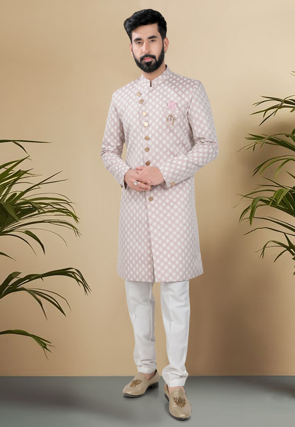 Pink Jacquard Indo Western Suit 313071