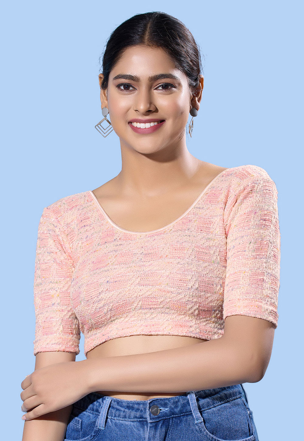 Pink Jacquard Readymade Blouse 324243
