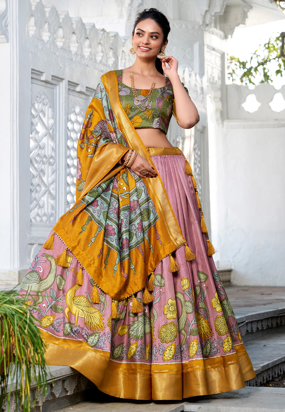 Pink Jacquard Silk Floral Lehenga choli 312055