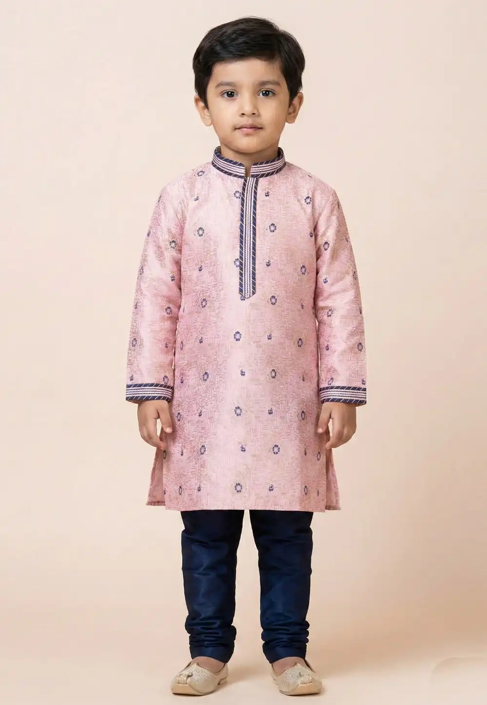 Pink Jacquard Silk Kids Kurta Pajama 322630