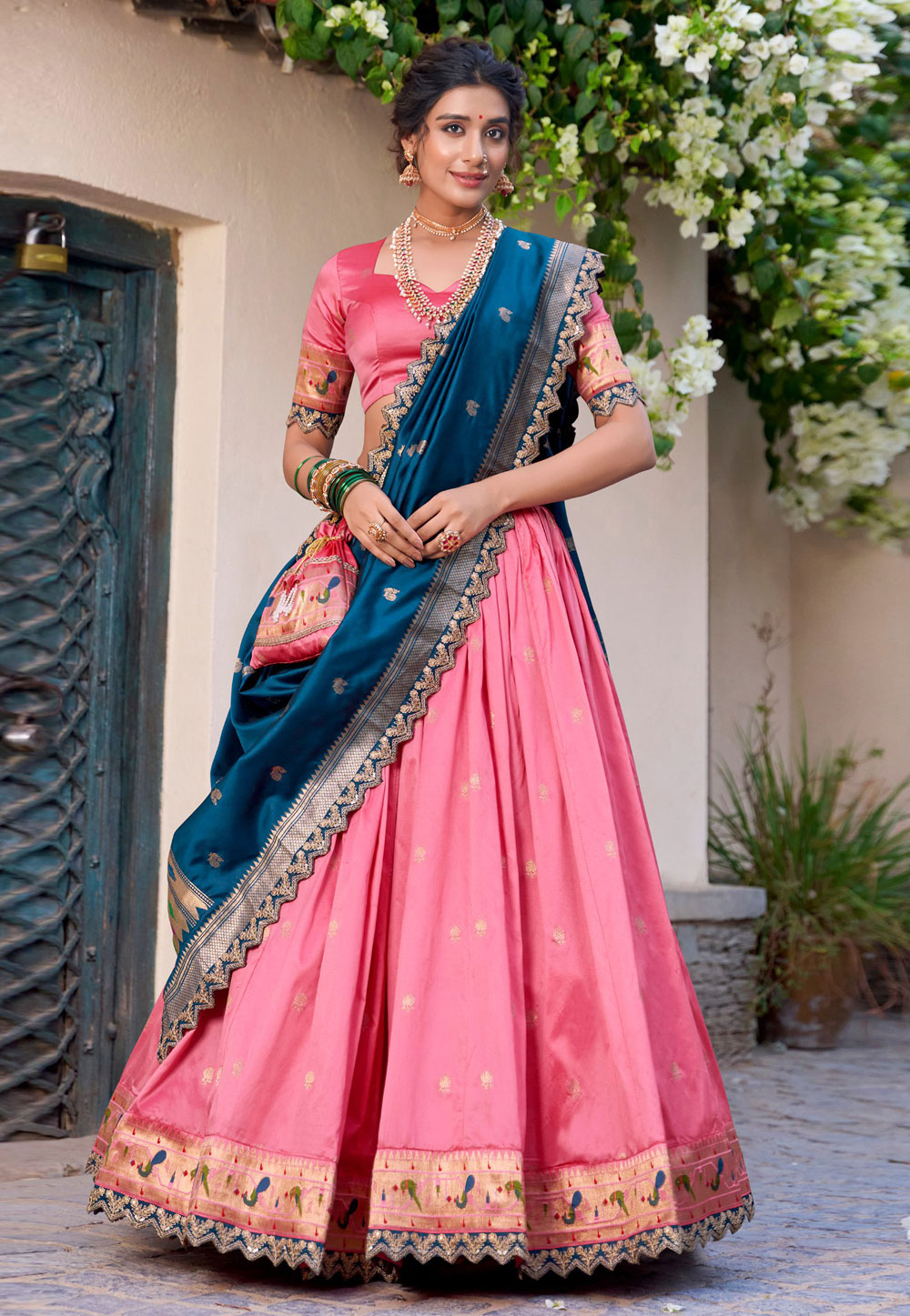 Pink Jacquard Silk Lehenga Choli 311237