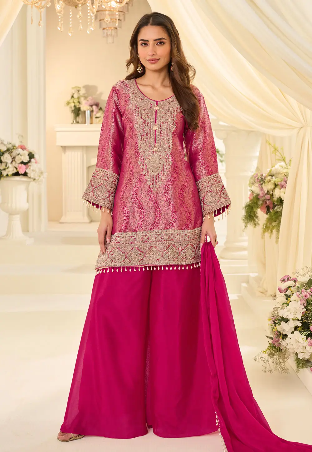 Pink Jacquard Silk Pakistani Suit 333184