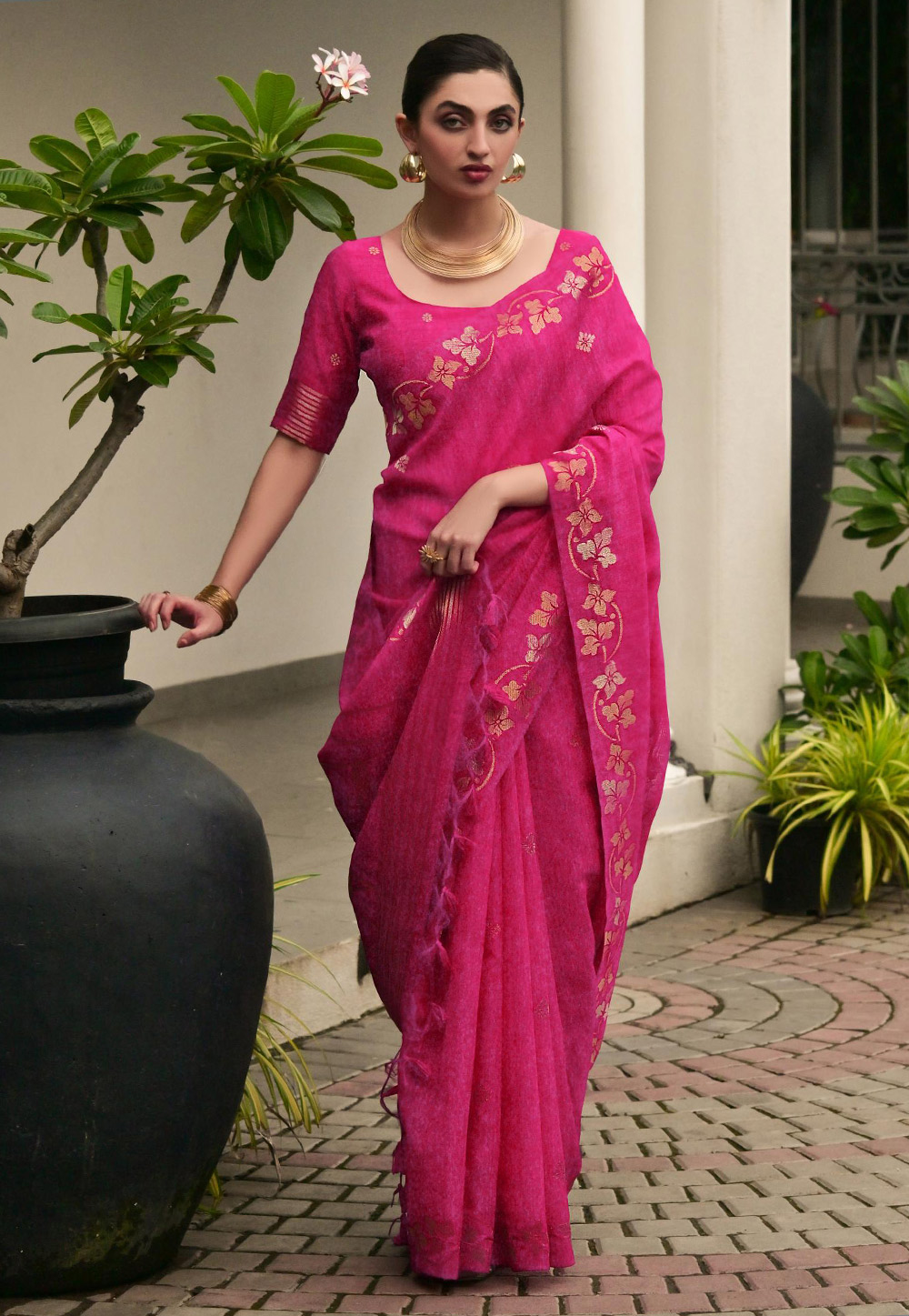 Pink Jute Saree With Blouse 325228