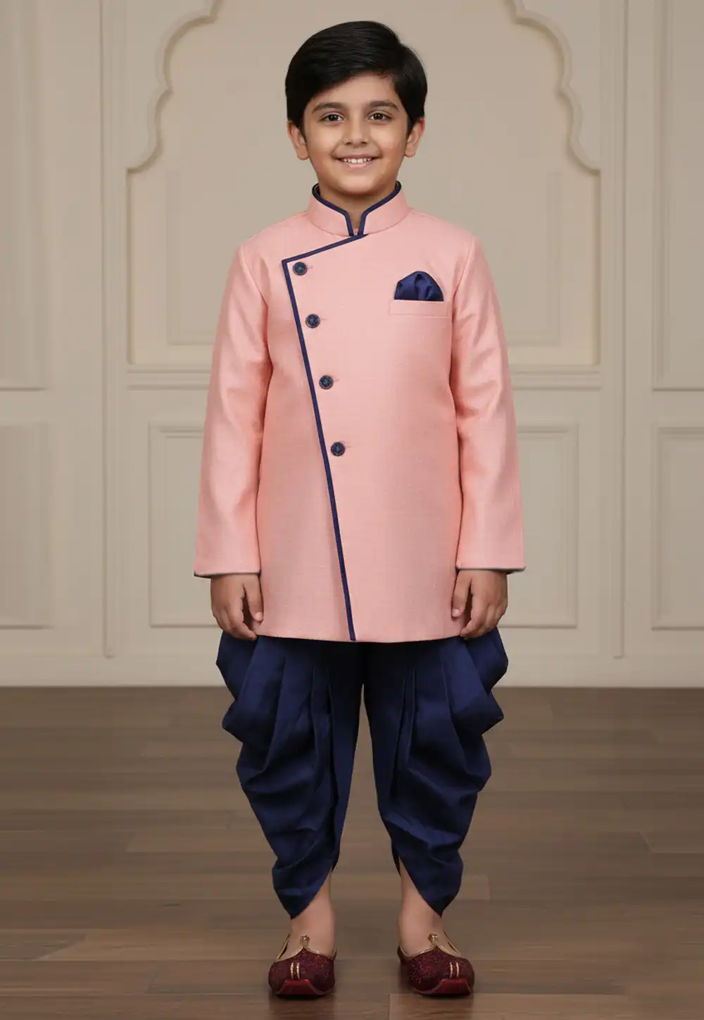 Pink Jute Silk Kids Indo Western Suit 319641