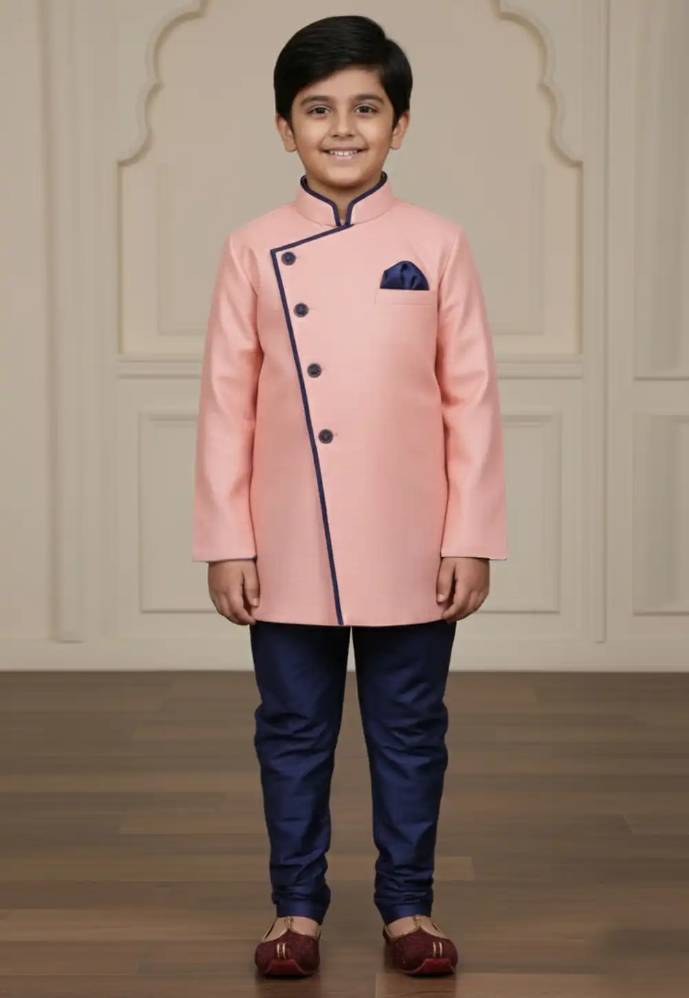 Pink Jute Silk Kids Indo Western Suit 319648