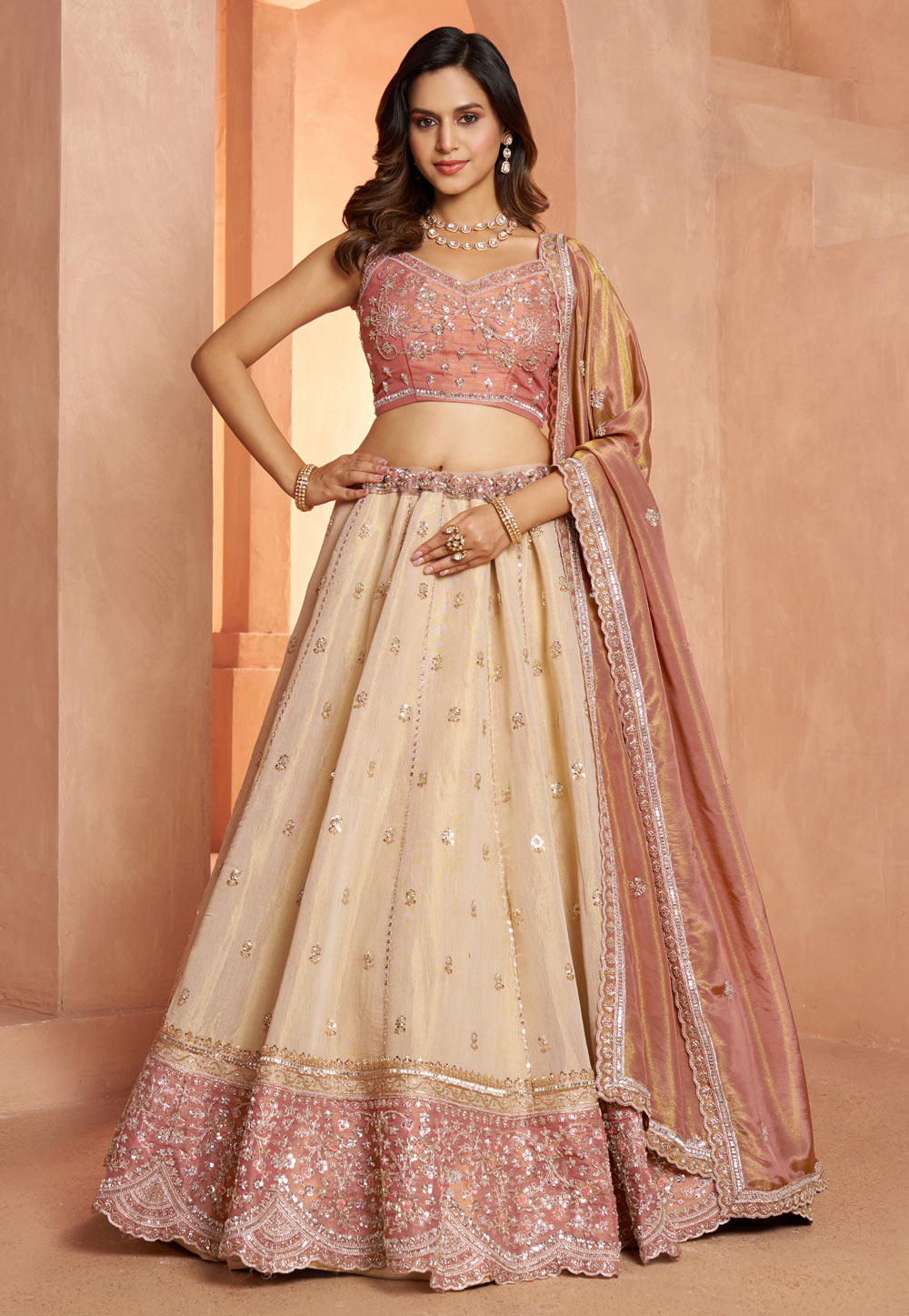Pink Kanjivaram Silk Lehenga Choli For Wedding 329404