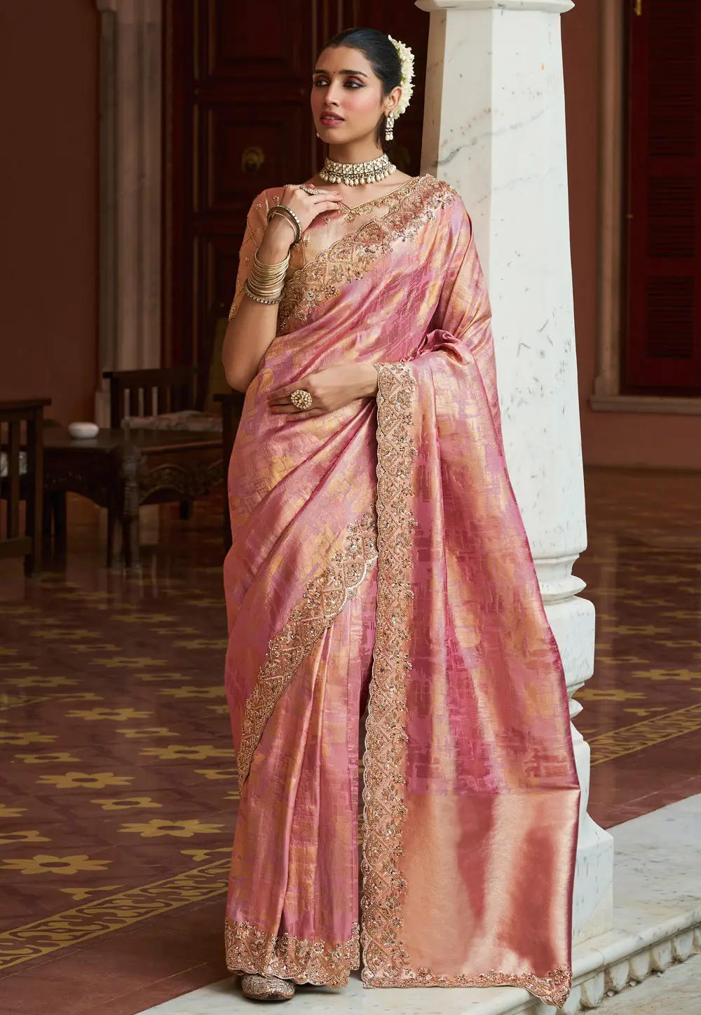 Pink Kanjivaram Silk Saree With Blouse 336439