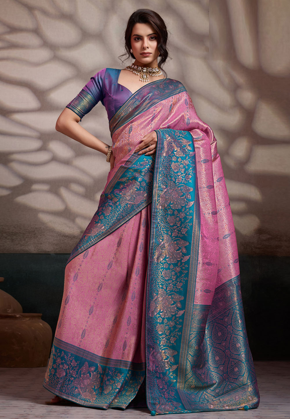 Pink Kanjivaram Silk Saree With Blouse 327733