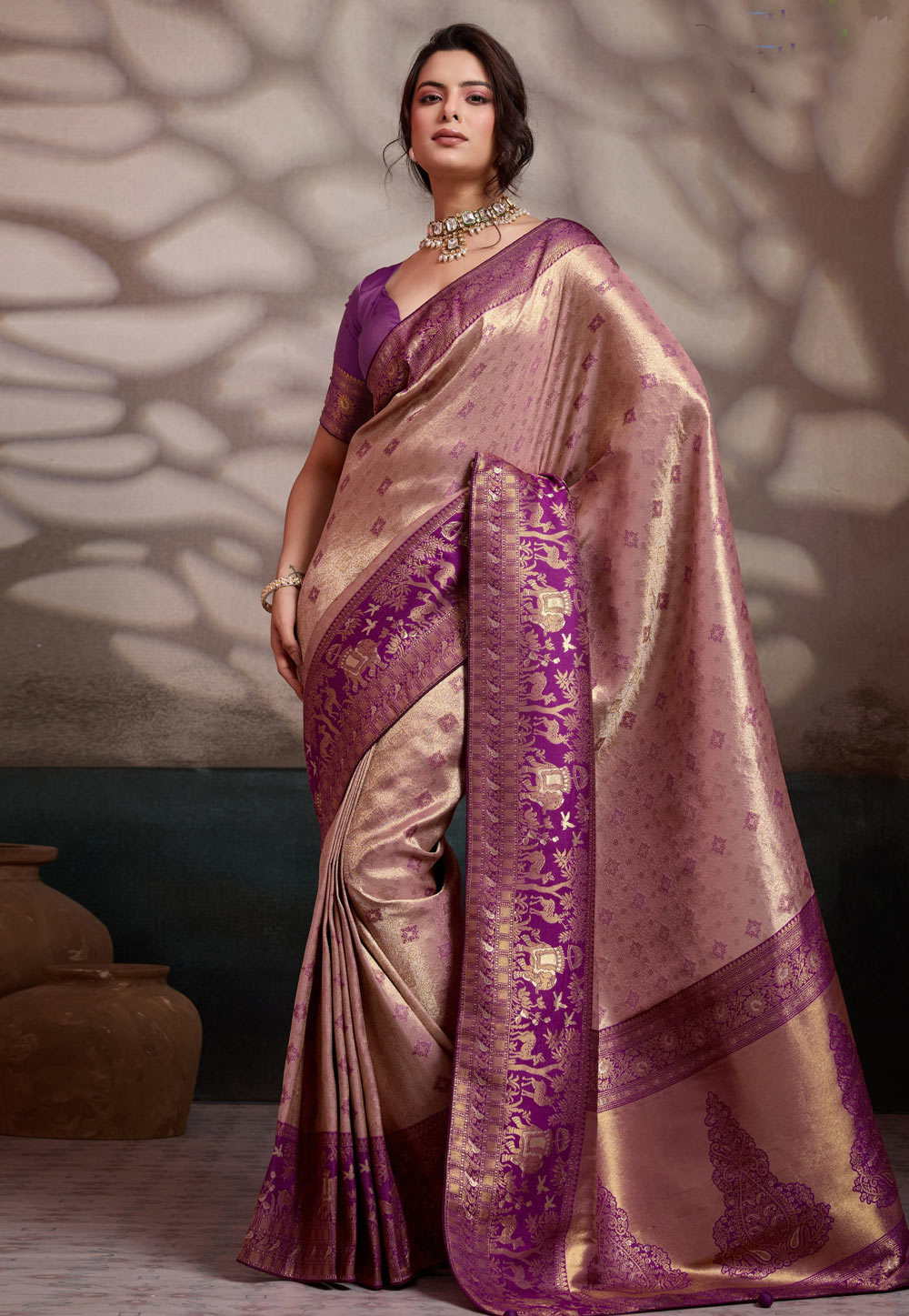 Pink Kanjivaram Silk Saree With Blouse 327737
