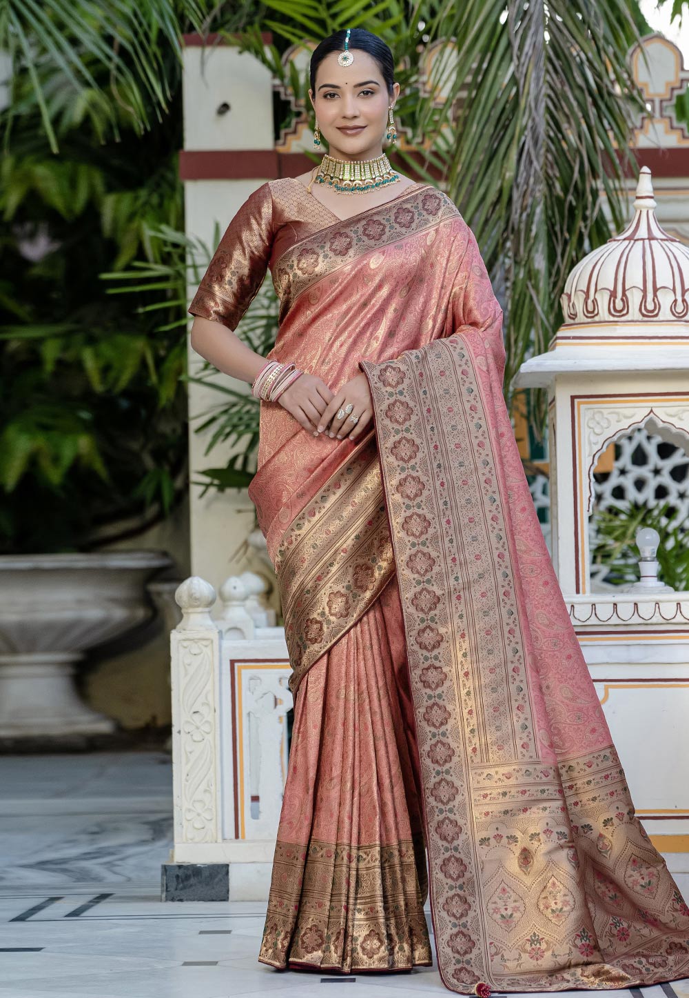 Pink Kanjivaram Silk Saree With Blouse 312069