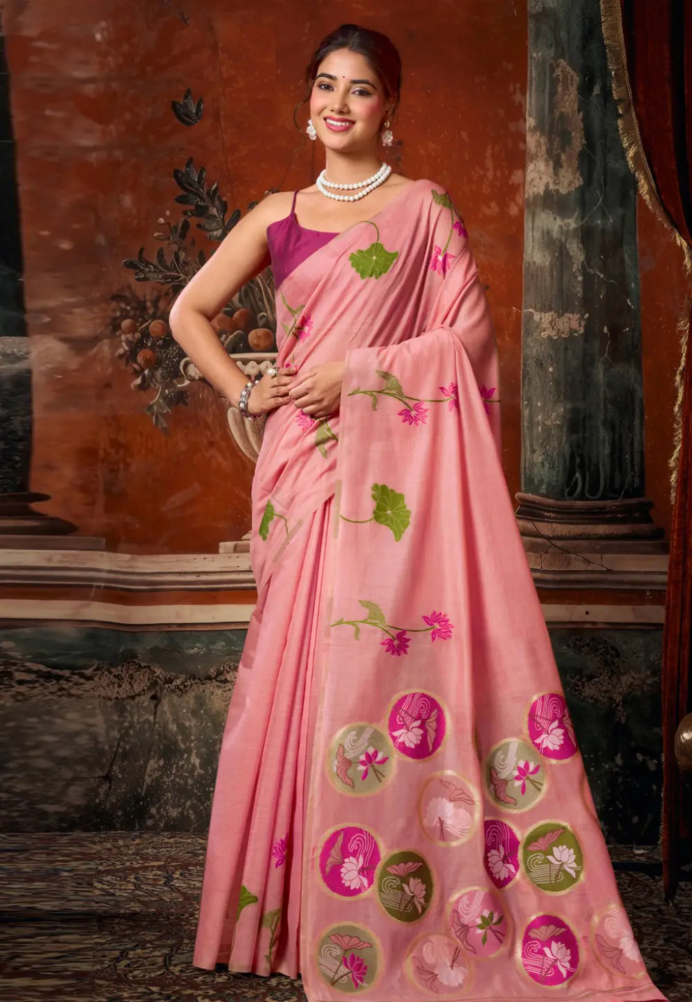 Pink Khadi Cotton Saree With Blouse 334132