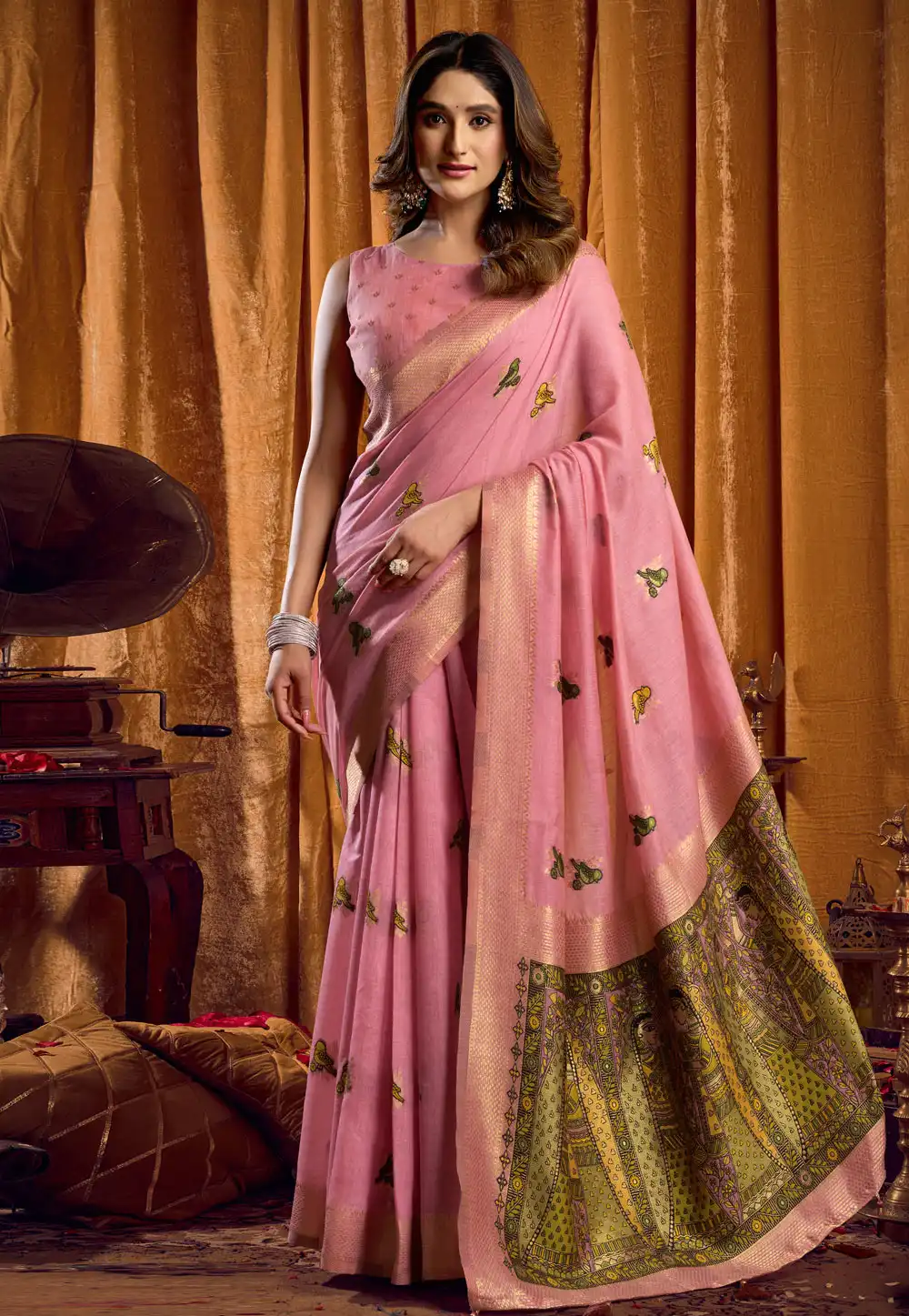Pink Khadi Cotton Saree With Blouse 322537