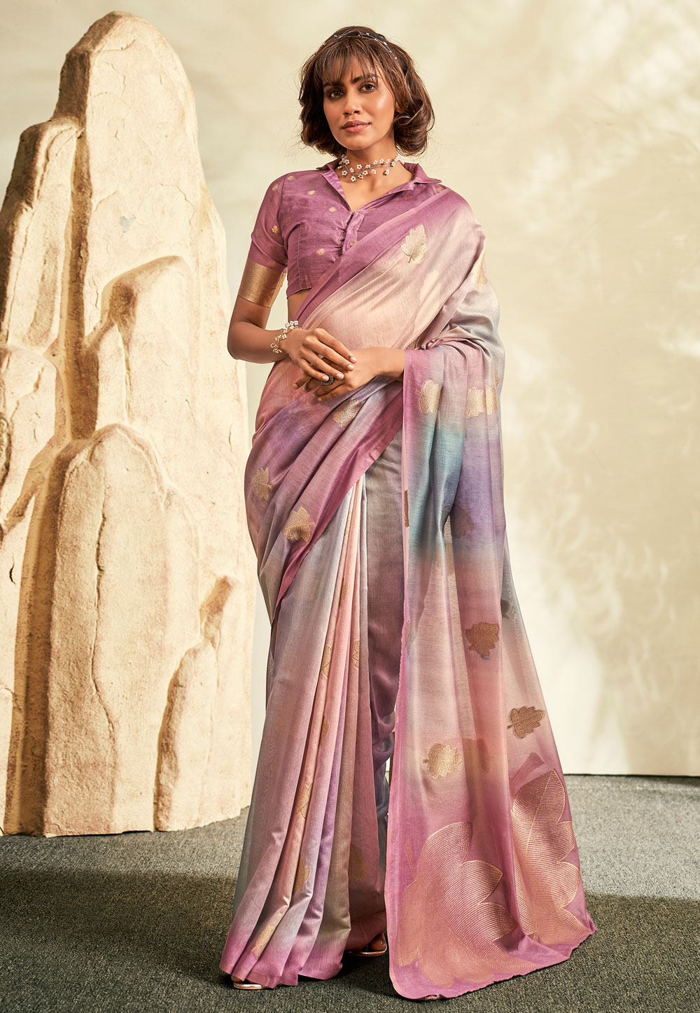 Pink Khadi Saree With Blouse 283824