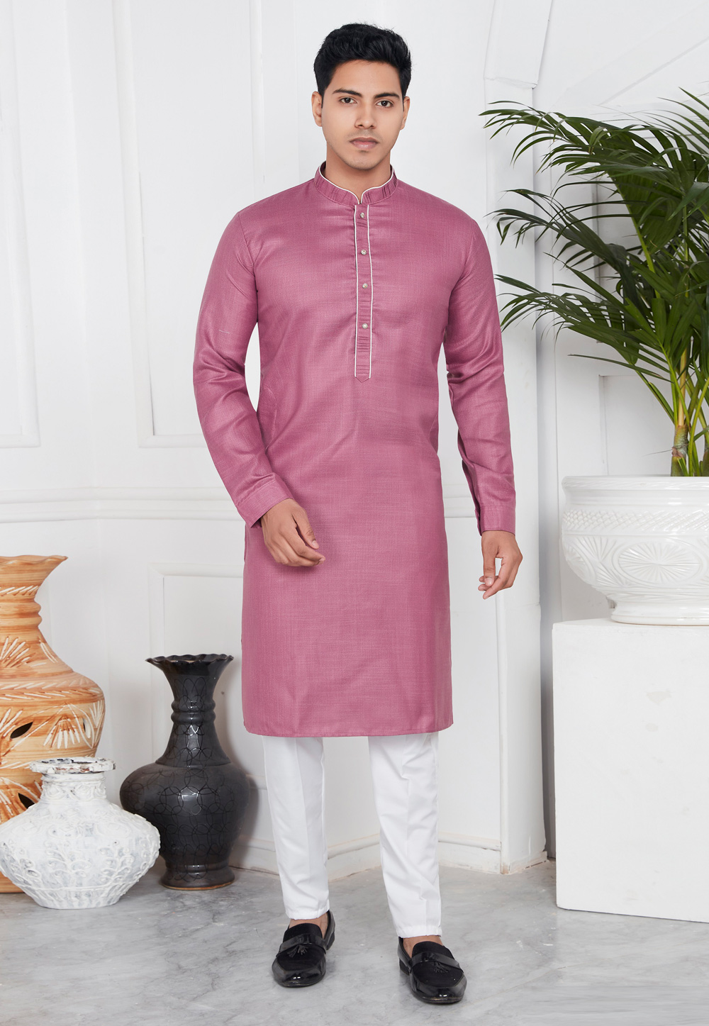 Pink Linen Kurta Pajama 283374