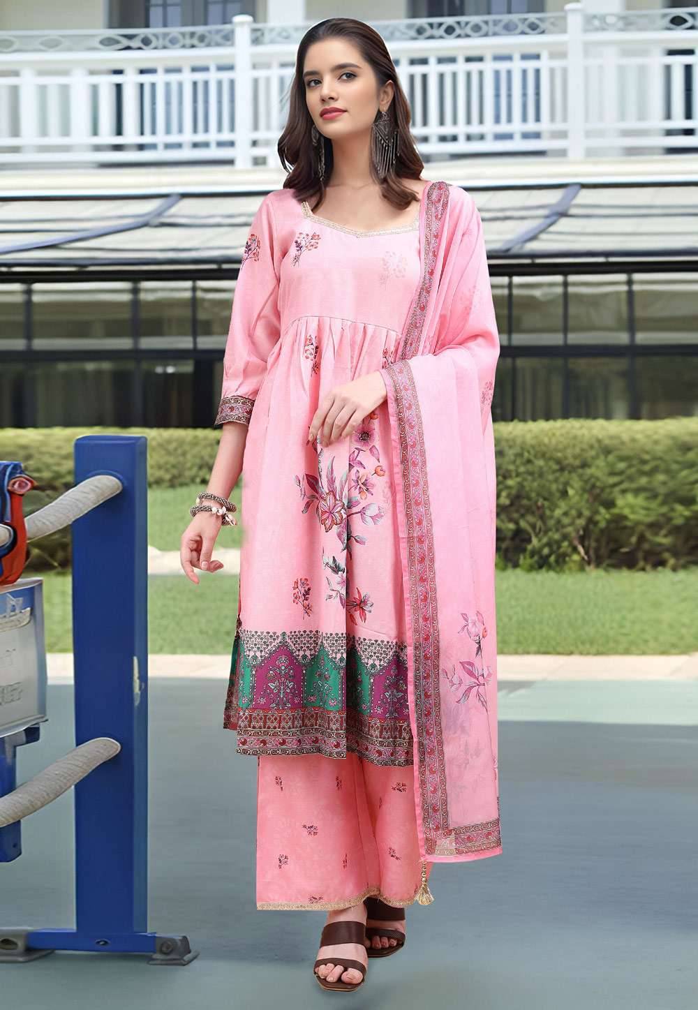 Pink Linen Readymade Pakistani Suit - Indian Cloth Store