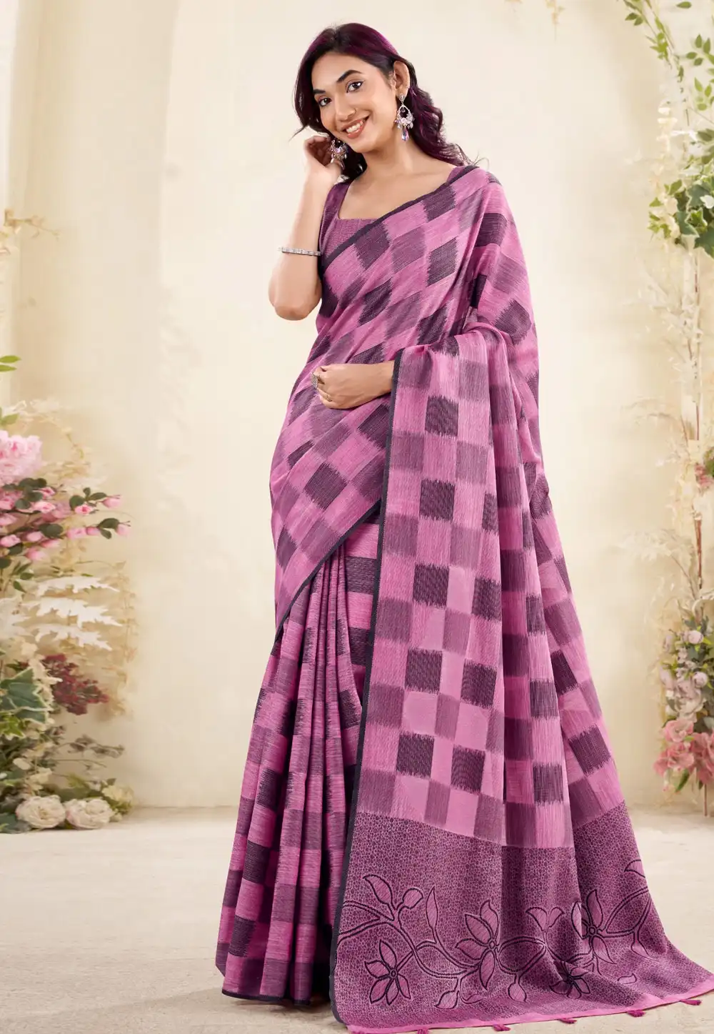 Pink Linen Saree With Blouse 316618
