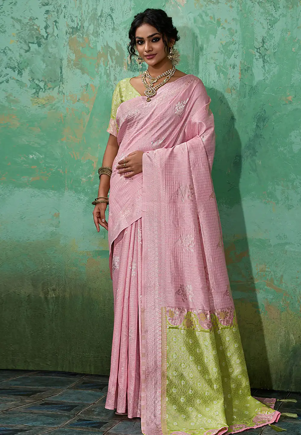 Pink Linen Saree With Blouse 329528