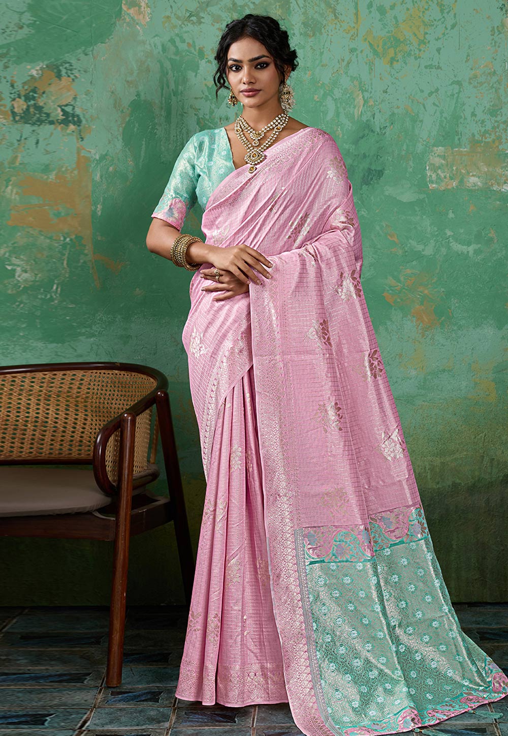 Pink Linen Saree With Blouse 329531