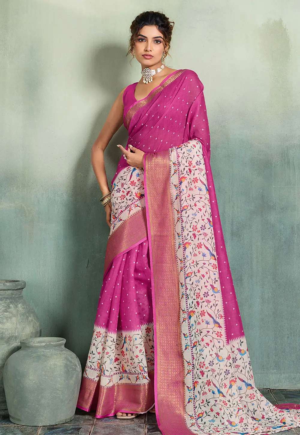 Pink Linen Saree With Blouse 334520