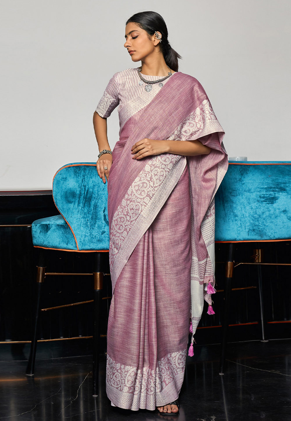 Pink Linen Saree With Blouse 311527