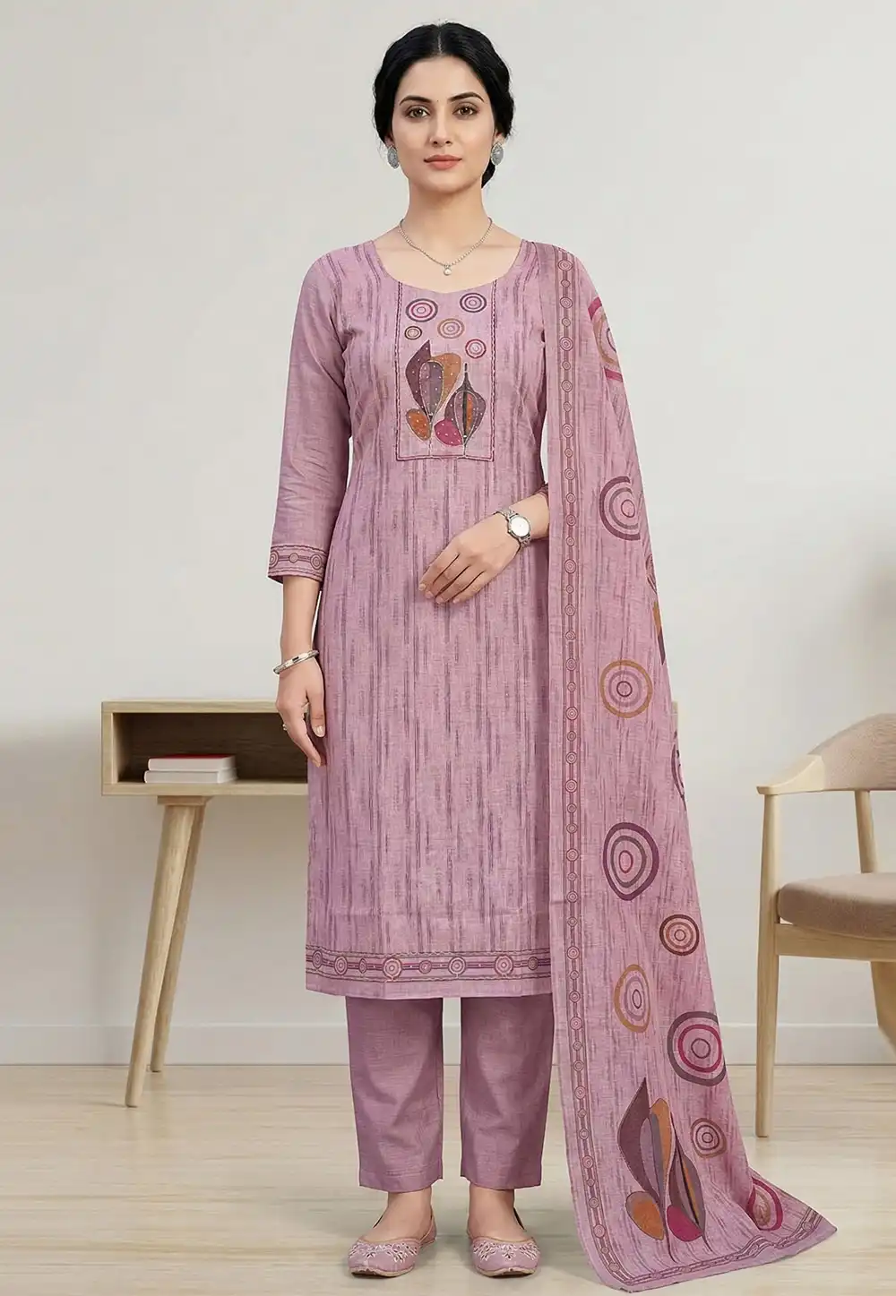Pink Linen Straight Suit 327925