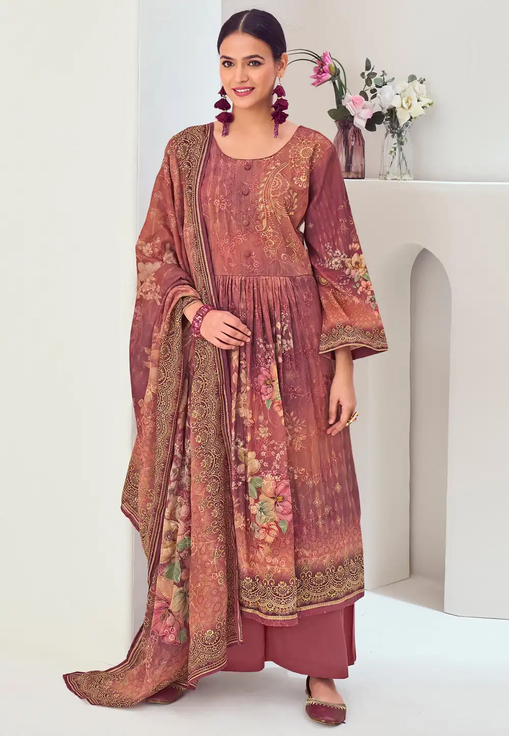 Pink Muslin Pakistani Suit 313694