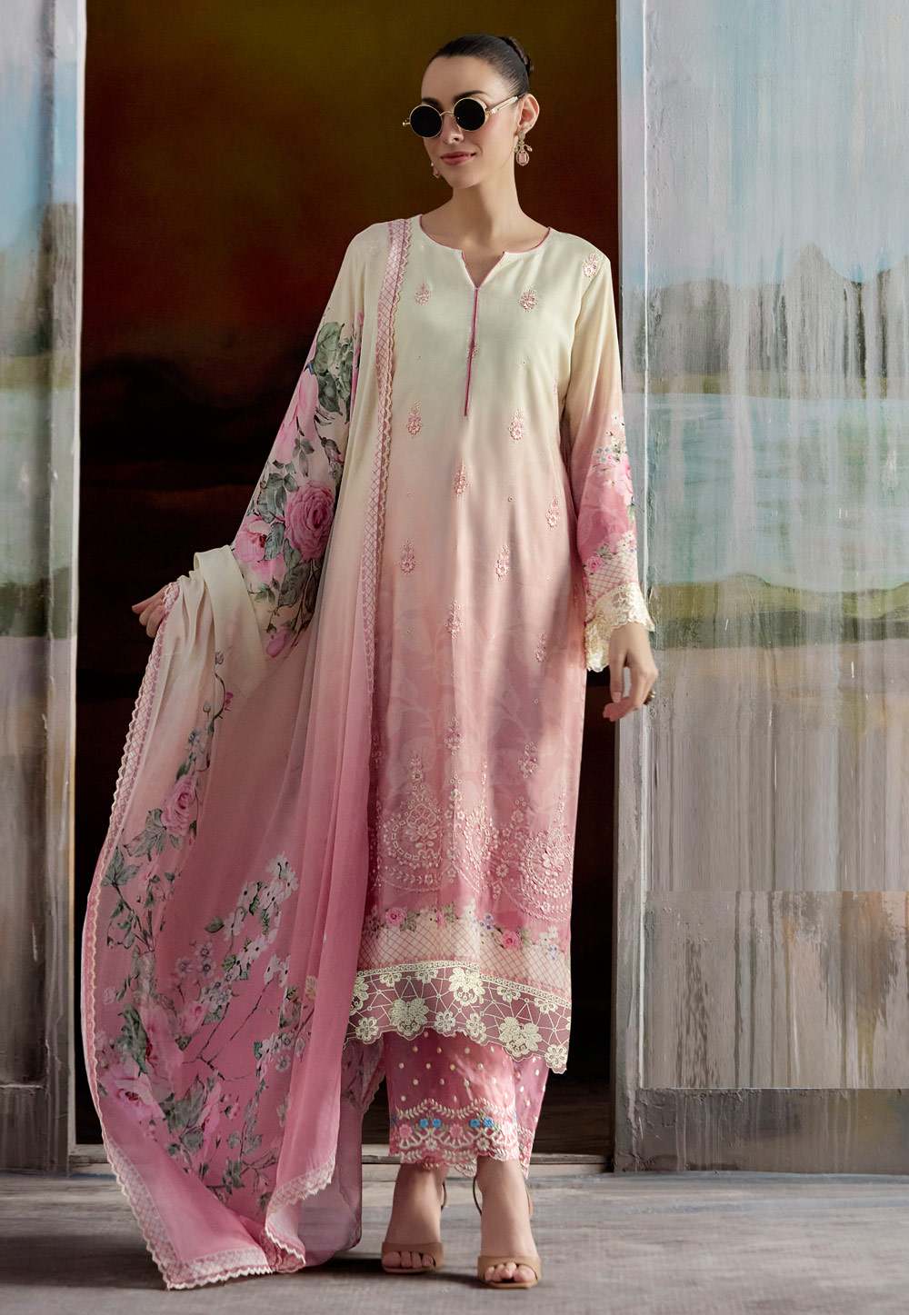 Pink Muslin Pakistani Suit 312727
