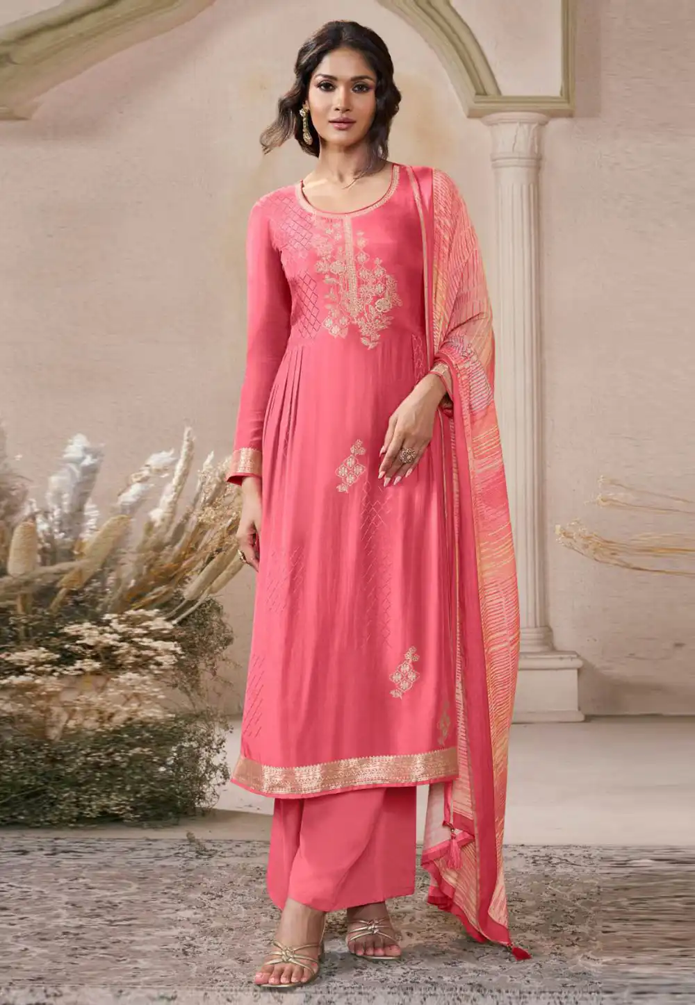 Pink Muslin Palazzo Suit 320354
