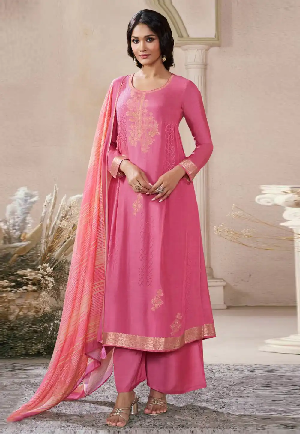 Pink Muslin Palazzo Suit 320356