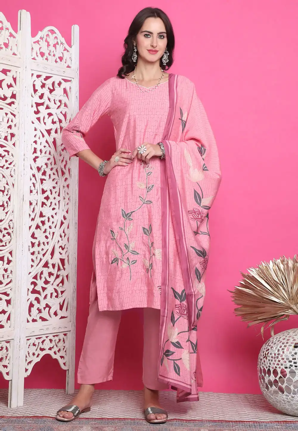 Pink Muslin Pant Style Suit 310107