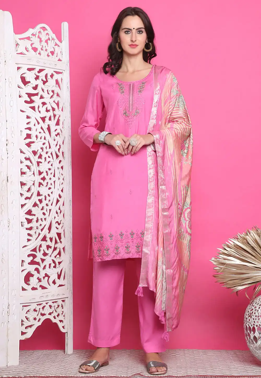 Pink Muslin Pant Style Suit 310111
