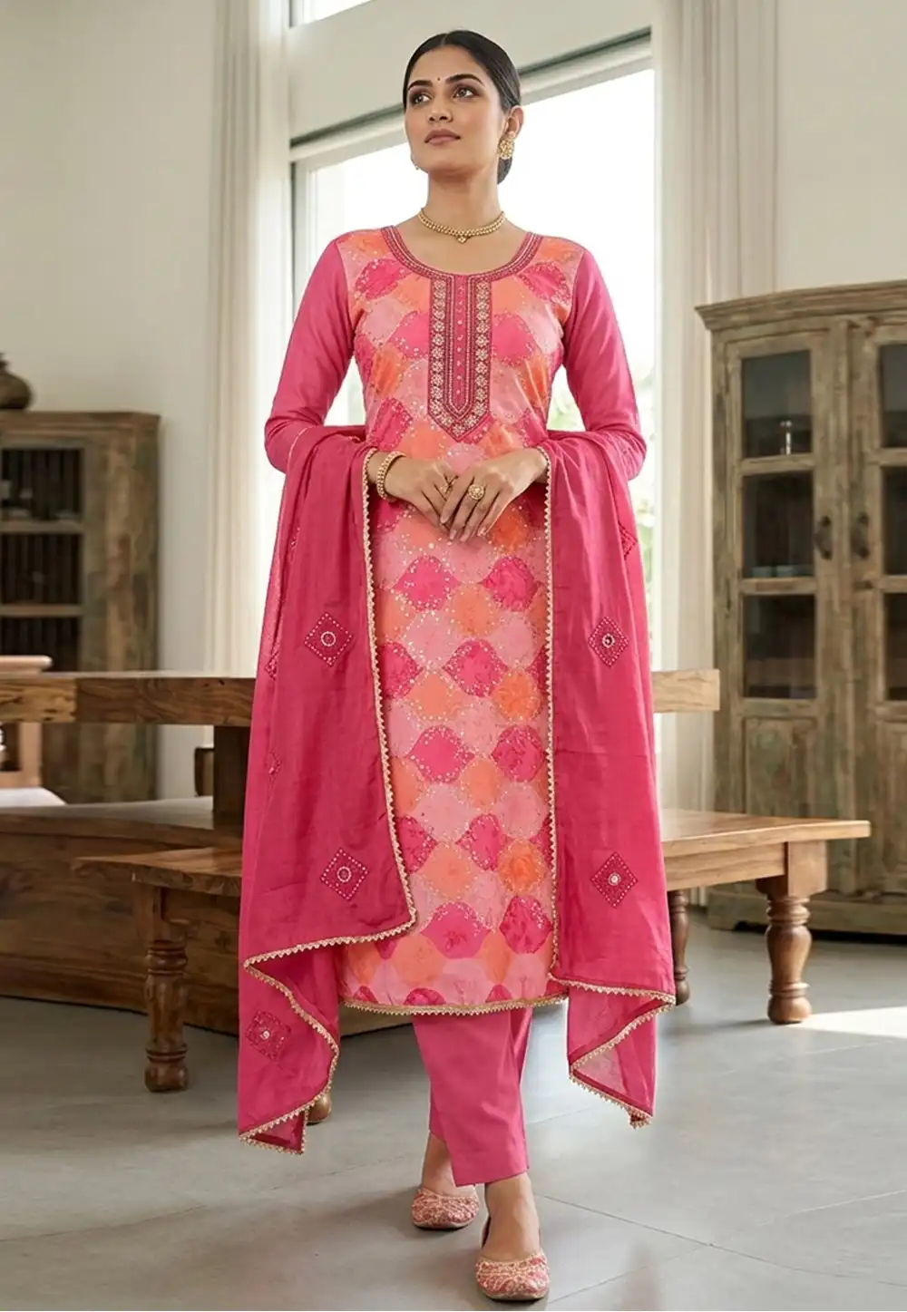 Pink Muslin Pant Style Suit 330591