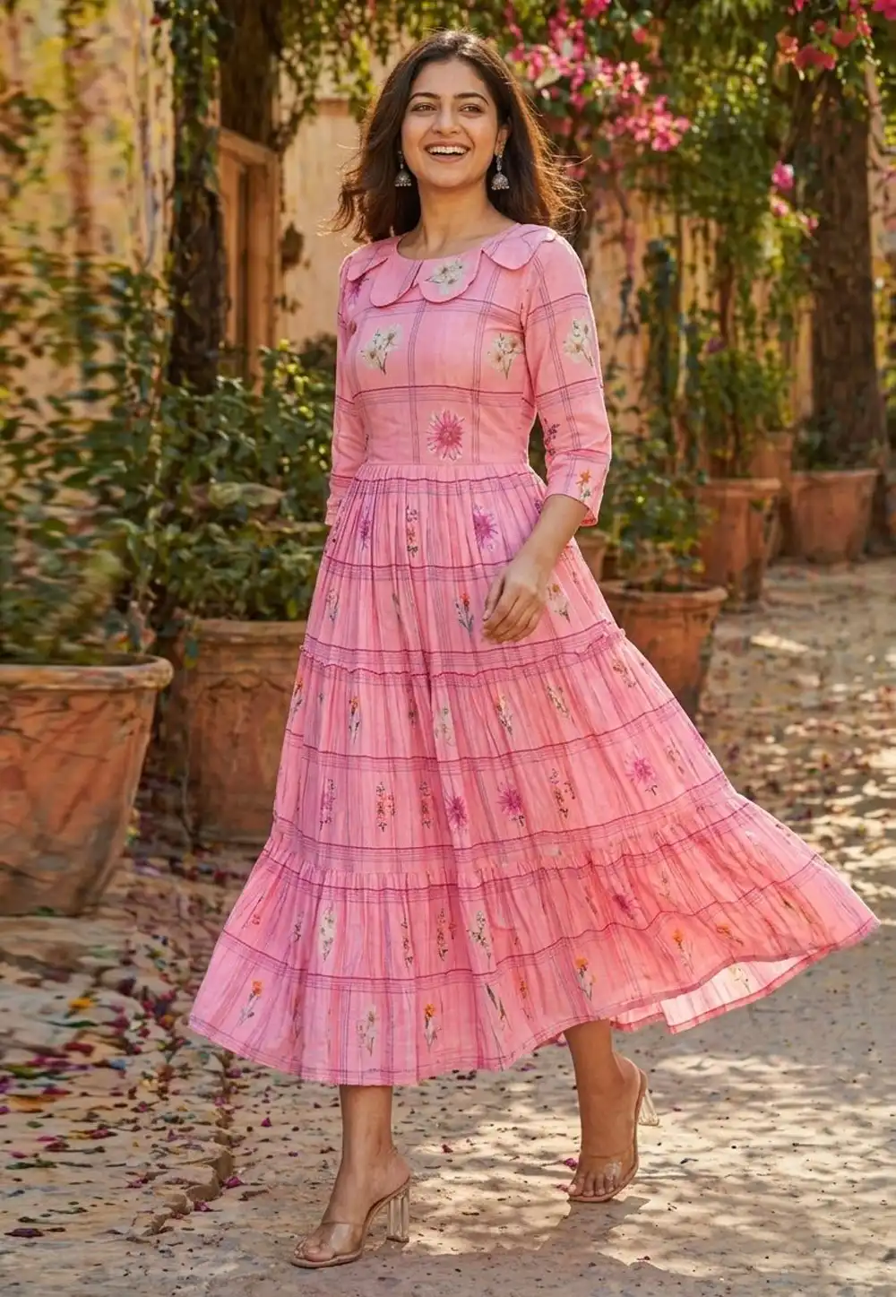 Pink Muslin Printed Gown 328245